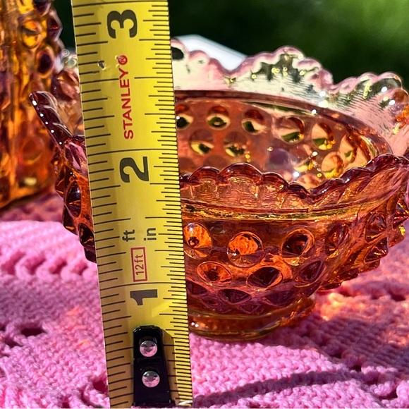 Vintage Fenton Amber Glass Hobnail Fairy Lamp Candle Holder, 2 pc, approx 4.75" - Picture 11 of 14